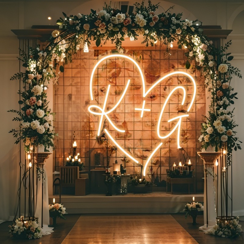 Tanda Neon LED Hati Inisial Ku - Baby Products Decoration ulasan dan harga
